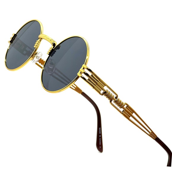 Retro Black Round Steampunk Sunglasses Hippie Glasses Metal Frame Trendy Street‎ - Picture 1 of 12